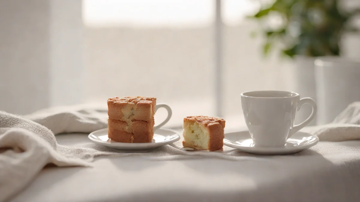 Deutscher Filterkaffee und Kuchen bei nachmittaeglichem Licht