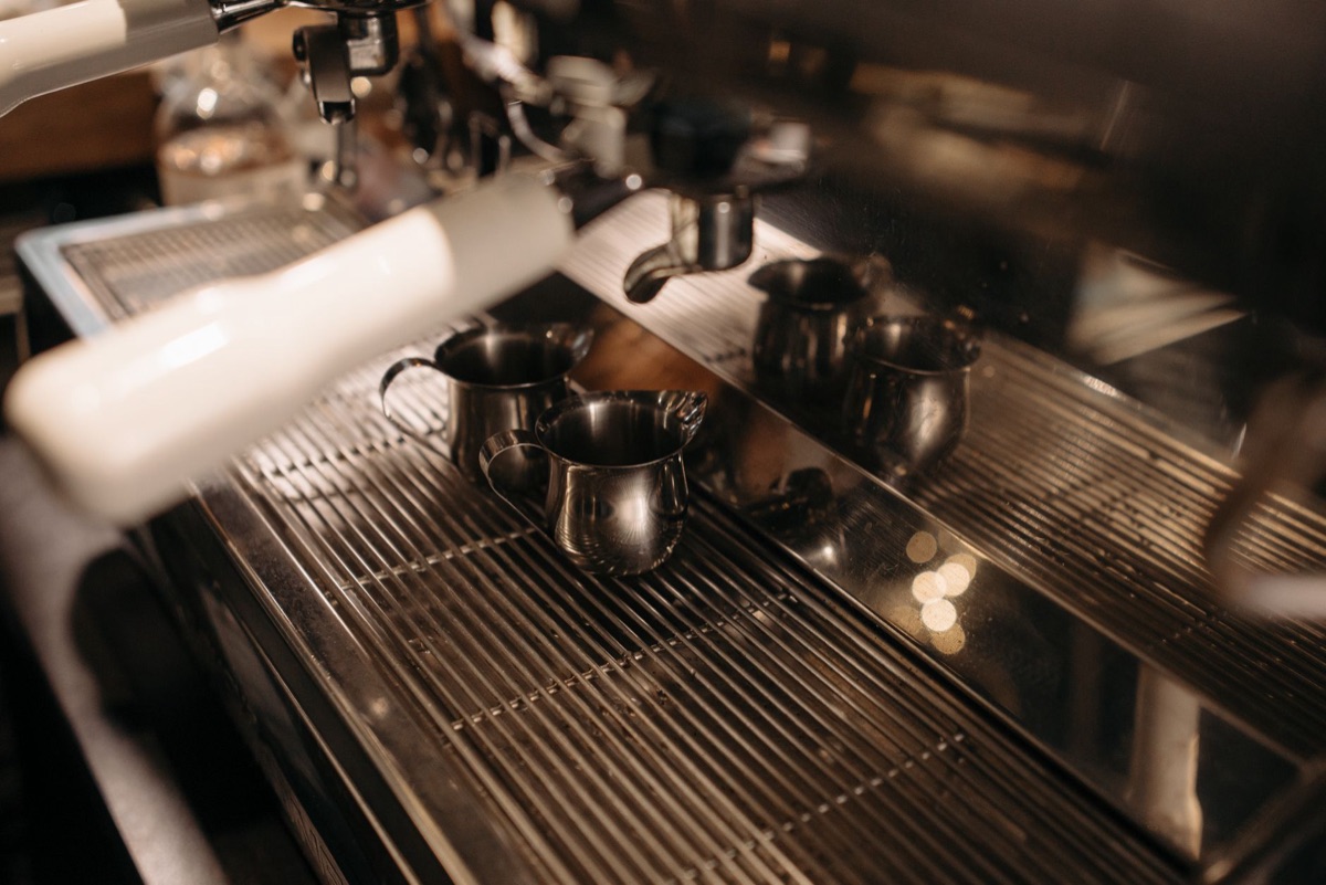 Close-up of a professional espresso machine group head